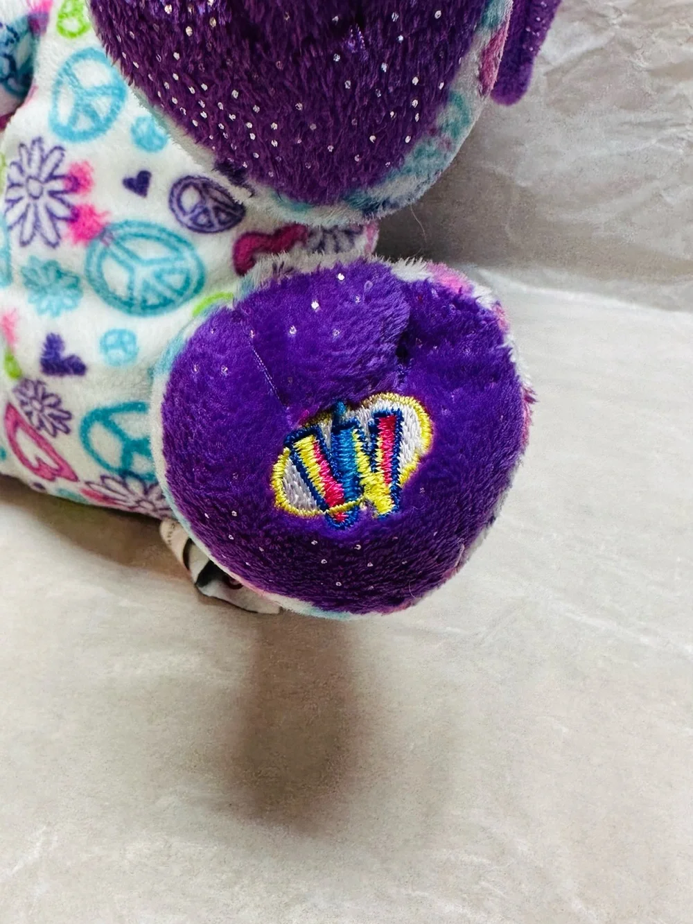 WEBKINZ GANZ Plush Puppy Toy - Purple & Multicolor Peace Signs